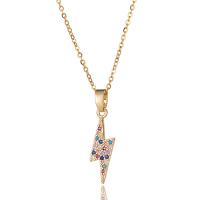 Cubic Zircon Micro Pave Brass Necklace, with 1.96inch extender chain, Lightning Symbol, real gold plated, oval chain & micro pave cubic zirconia & for woman Approx 15.7 Inch 