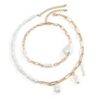 Collier de perles en plastique, alliage de zinc, avec perle de plastique, avec 3.9,2.7inch chaînes de rallonge, Placage de couleur d'or, 2 pièces & bijoux de mode & pour femme Environ 13.7 pouce, Environ 19.6 pouce, Vendu par fixé