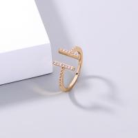 Brass Cuff Finger Ring, Adjustable & micro pave cubic zirconia & for woman, golden, 17mm 