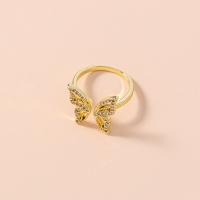Brass Cuff Finger Ring, Butterfly, Adjustable & micro pave cubic zirconia & for woman, golden, 17mm 