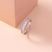 Brass Open Finger Ring, Adjustable & micro pave cubic zirconia & for woman, silver color, 17mm 