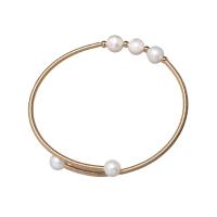 bracelet en laiton de perle d'eau douce cultivée, avec perle d'eau douce cultivée, Rond, Placage de couleur d'or, pour femme, plus de couleurs à choisir, 6-7mm .09 pouce, Vendu par PC