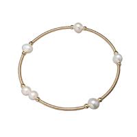 bracelet en laiton de perle d'eau douce cultivée, avec perle d'eau douce cultivée, Rond, Placage de couleur d'or, pour femme, plus de couleurs à choisir, 6-7mm .09 pouce, Vendu par PC