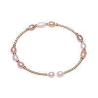 Cultured Freshwater Pearl Brass Bracelet, with Freshwater Pearl, Rice, gold color plated, for woman 5-6mm cm 