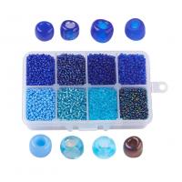 Perles en verre rocaille mélangées, Des billes de verre, avec Boîte en plastique, Rond, DIY & normes différentes pour le choix, bleu Vendu par boîte