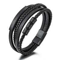PU Leather Bracelet, with 316L Stainless Steel, Vacuum Plating, for man .26 Inch 