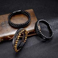 PU Leather Bracelet, with Gemstone & 304 Stainless Steel, Vacuum Ion Plating & for man .26 Inch 