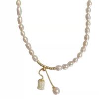 Shell Freshwater Pearl Necklace, with White Shell, with 1.96inch extender chain, Rose, Korean style & for woman Approx 15 Inch 
