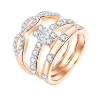 Zinc Alloy Ring Set, rose gold color plated, three pieces & for woman & with rhinestone, US Ring 