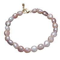 bracelet en laiton de perle d'eau douce cultivée, avec laiton, Placage de couleur d'or, pour femme, plus de couleurs à choisir, 6-7mm .09 pouce, Vendu par brin