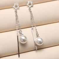 Shell Pearl Drop Earring, with Brass, silver color plated, for woman 8mm 