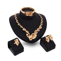 Rhinestone Zinc Alloy Jewelry Set, bangle & finger ring & earring & necklace, 18K gold plated, 4 pieces & for woman & with rhinestone, 68mm  US Ring  Approx 18.5 Inch 