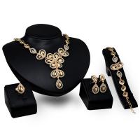Rhinestone Zinc Alloy Jewelry Set, finger ring & bracelet & earring & necklace, 18K gold plated, 4 pieces & for woman & with rhinestone & hollow, 145mm, 126mm, 47mm, 20mm, US Ring 