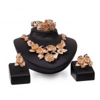 Rhinestone Zinc Alloy Jewelry Set, bangle & finger ring & earring & necklace, Flower, 18K gold plated, 4 pieces & for woman & with rhinestone, 210mm, 60mm  US Ring 