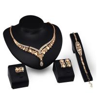 Rhinestone Zinc Alloy Jewelry Set, Stud Earring & finger ring & bracelet & necklace, gold color plated, 4 pieces & for woman & with rhinestone & hollow, 140mm, 270mm, 30mm, US Ring 