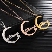 304 Stainless Steel Necklace, with 1.97inch extender chain, Moon and Star, Vacuum Ion Plating, Each custom text must be less than 10 letters & fashion jewelry & Unisex Approx 17.72 Inch 