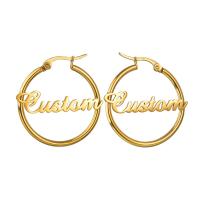 Stainless Steel Hoop Earring, 304 Stainless Steel, Vacuum Ion Plating, Each custom text must be less than 10 letters & fashion jewelry & for woman 