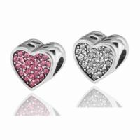 Zinc Alloy Large Hole Beads, Heart, silver color plated, DIY & with rhinestone 