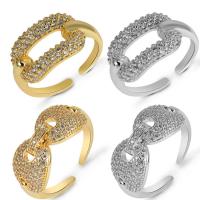 Brass Cuff Finger Ring, plated & micro pave cubic zirconia 