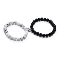 Couple Bracelet, Howlite, with Black Agate & 304 Stainless Steel, fashion jewelry & Unisex .7 Inch, 7.5 Inch 