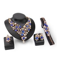 Rhinestone Zinc Alloy Jewelry Set, finger ring & bracelet & earring & necklace, with Plastic Pearl, 18K gold plated, 4 pieces & for woman & with rhinestone 205mm  Approx 16.5 Inch 