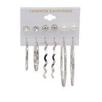 Iron Stud Earring Set, with ABS Plastic, KC gold color plated, 6 pieces & for woman & with rhinestone, 40-80mm 