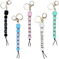 Silicone Key Chain, with Polyester Cord & Zinc Alloy, portable & with letter pattern 