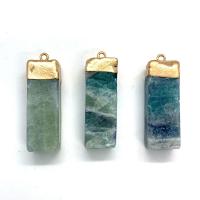Natural Quartz Pendants, with Brass, Rectangle, gold color plated, dyed & Unisex, green 