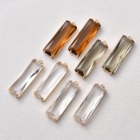 Crystal Brass Pendants, with Brass, Rectangle, gold color plated, DIY 