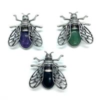 Gemstone Brooch, Natural Stone, with Zinc Alloy, Fly, antique silver color plated & Unisex & can be used as brooch or pendant 