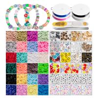 DIY Bracelet Beads Set, Polymer Clay, Elastic Thread & Lobster Clasp & beads & scissors​ & tweezers & pendant, with Iron & Acrylic, plated, enamel, mixed colors 