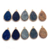 Natural Quartz Pendants, with Brass, Teardrop, gold color plated, druzy style 12x18- 