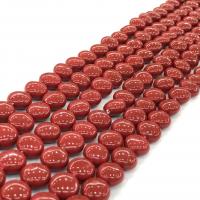 Rote Jaspis Perle, Muschelkern, flache Runde, poliert, DIY & verschiedene Größen vorhanden, rot, Länge:ca. 15 ZollInch, verkauft von Strang