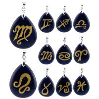 Black Obsidian Pendants, Teardrop, stoving varnish, Zodiac symbols jewelry & DIY & with constellation symbols black 