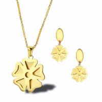 Titanium Steel Jewelry Set, Stud Earring & necklace, with 1.97inch extender chain, 18K gold plated, 2 pieces & fashion jewelry & for woman, golden, 32*24mm,25*15mm Approx 17.72 Inch 