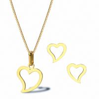 Titanium Steel Jewelry Set, Stud Earring & necklace, Heart, 18K gold plated, 2 pieces & fashion jewelry & for woman, golden, 21*20mm,15*14mm Approx 19.69 Inch 