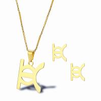 Titanium Steel Jewelry Set, Stud Earring & necklace, with 1.97inch extender chain, 18K gold plated, 2 pieces & fashion jewelry & for woman, golden, 34*22mm,10*9mm Approx 17.72 Inch 