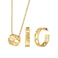 Titanium Steel Jewelry Set, earring & necklace, polished, 2 pieces & fashion jewelry & for woman, golden, 15mm*11mm,24mm.6mm Approx 19.69 Inch 