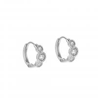 Sterling Silver Huggie Hoop Earring, 925 Sterling Silver, Flower, plated, for woman & with rhinestone & hollow 