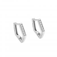 Sterling Silver Huggie Hoop Earring, 925 Sterling Silver, Geometrical Pattern, plated, for woman & with rhinestone & hollow 