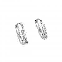 Sterling Silver Huggie Hoop Earring, 925 Sterling Silver, Rectangle, plated, for woman & with rhinestone & hollow 