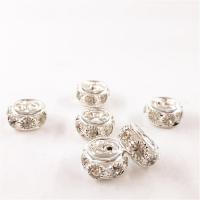 Zinc Alloy Large Hole Beads, plated, DIY & with rhinestone, silver color 