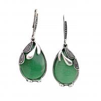 Cats Eye Earring, with Zinc Alloy, Teardrop, antique silver color plated, vintage & for woman, green 