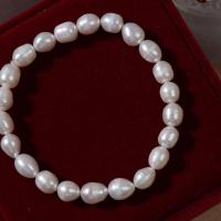 Pulseras de la perla, Perlas cultivadas de agua dulce, Arroz, para mujer, Blanco, 7mm, longitud:7.09 Inch, Vendido por Sarta