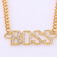 Rhinestone Zinc Alloy Necklace, with 1.96inch extender chain, Alphabet Letter, plated, Unisex & with rhinestone & hollow Approx 17.7 Inch 