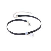 Fashion Choker Necklace, PU Leather, with Plastic Pearl & Zinc Alloy, with 2.75inch extender chain, Teardrop, micro pave cubic zirconia & for woman Approx 13.3 Inch 