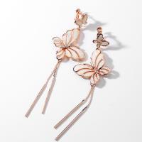 Zinc Alloy Drop Earring, with Shell, Butterfly, rose gold color plated, fashion jewelry & for woman & with rhinestone, 110mm 