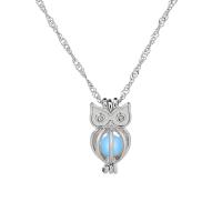 Luminated Necklace, Zinc Alloy, with Night-Light Stone, Owl, wave chain & for woman cm 