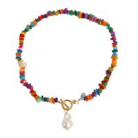 Gemstone Chip Necklaces, with Plastic Pearl, fashion jewelry & for woman, mixed colors, 25mm Approx 17.72 Inch 
