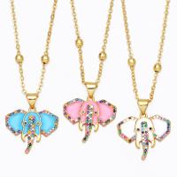 Cubic Zircon Micro Pave Brass Necklace, with 1.97 extender chain, Elephant, gold color plated, micro pave cubic zirconia & enamel .32 Inch 